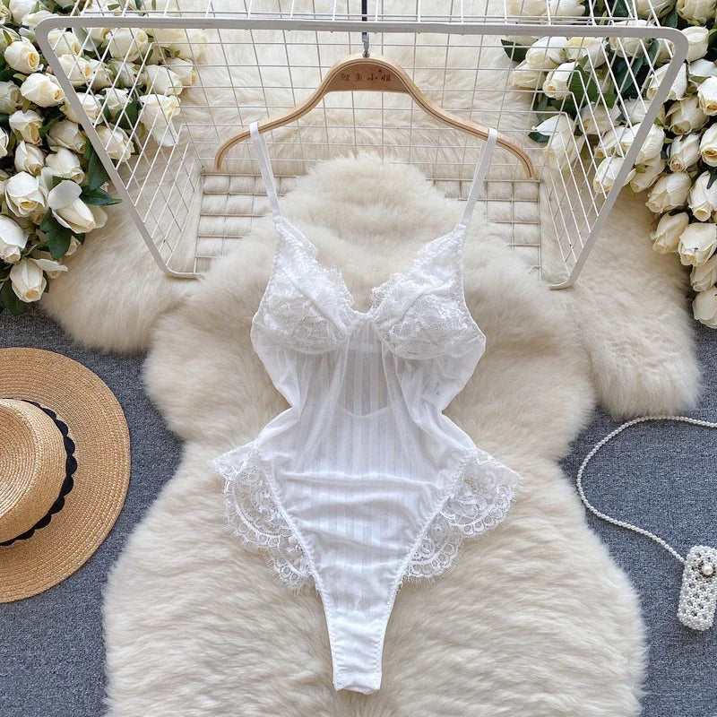 ssTss Black Vest Sling Bodysuit Women's Sexy Backless Mesh Lace Design Slim Fit Body Tight One-pieces Top Lingerie Rompers