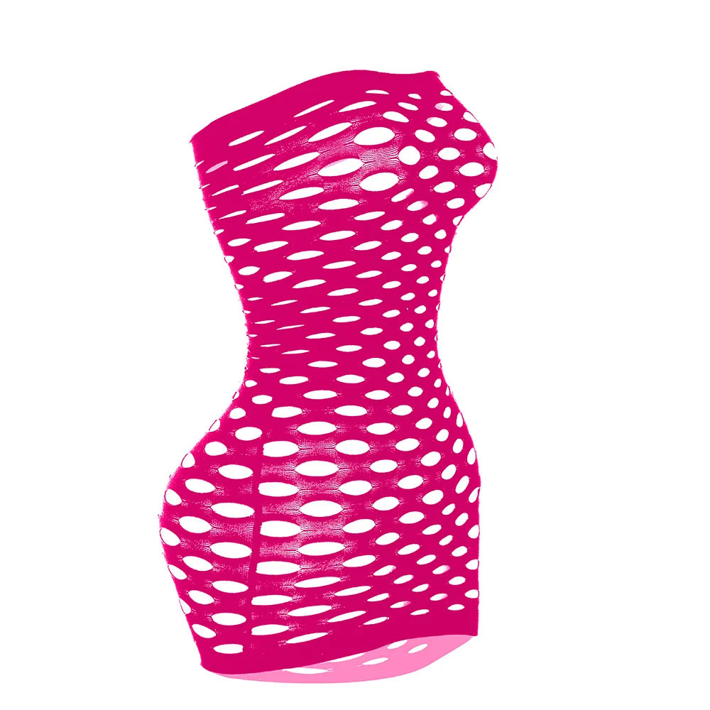 Pink Mini Dress Women Strapless See Through Backless Sleeveless Skinny Vestido Female Party Night Clubwear Mesh Lingerie Dress