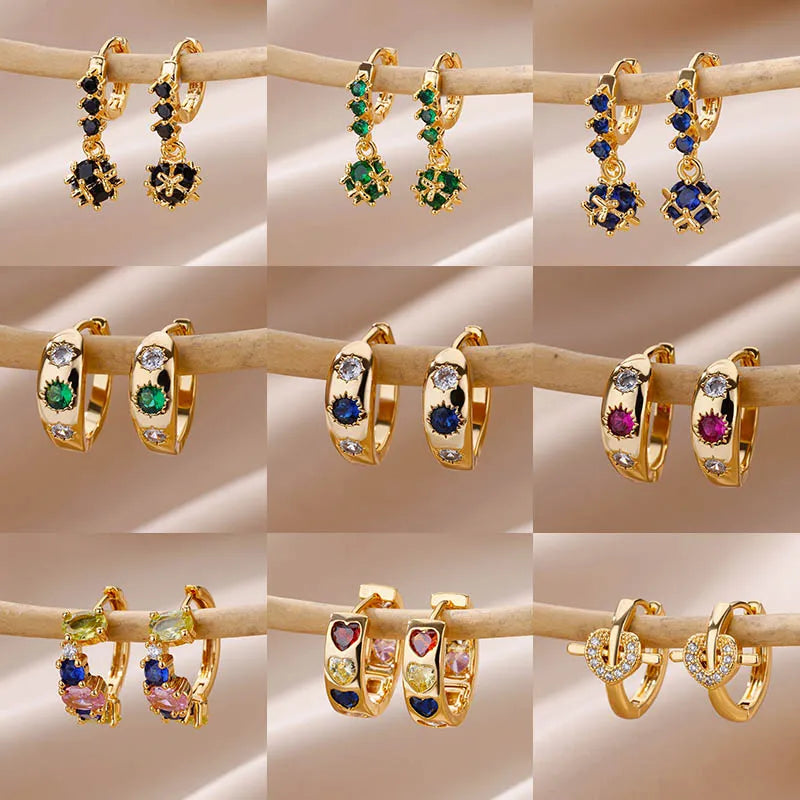 Zircon Round Star Earring For Women Geometric Stainless Steel Heart Hoop Earring Party Wedding Aesthetic Jewelry Gift 2025