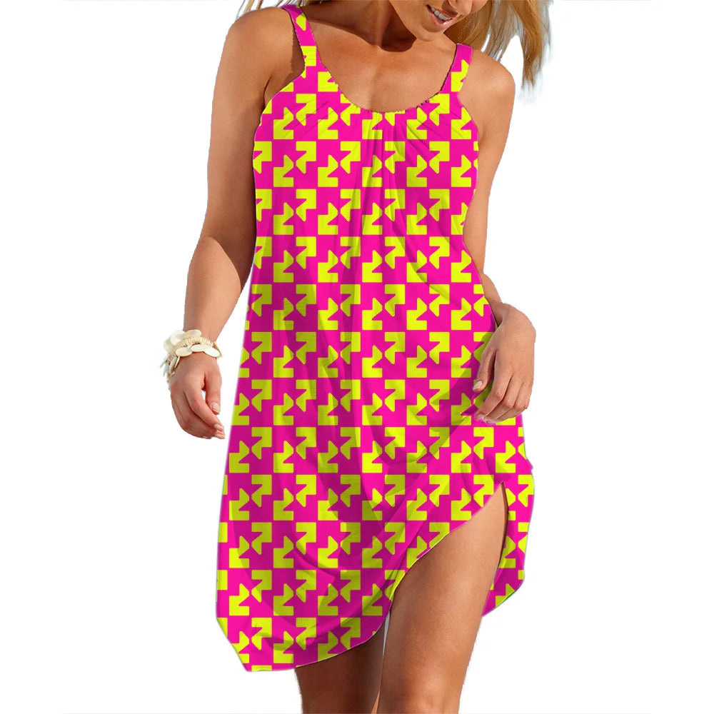 Woman Geometry Slip Dress Lady Streetwear Summer Casual Clothes Sale Beach Sleeveless Skirt Women's Loose A-line Dresses 7 Color