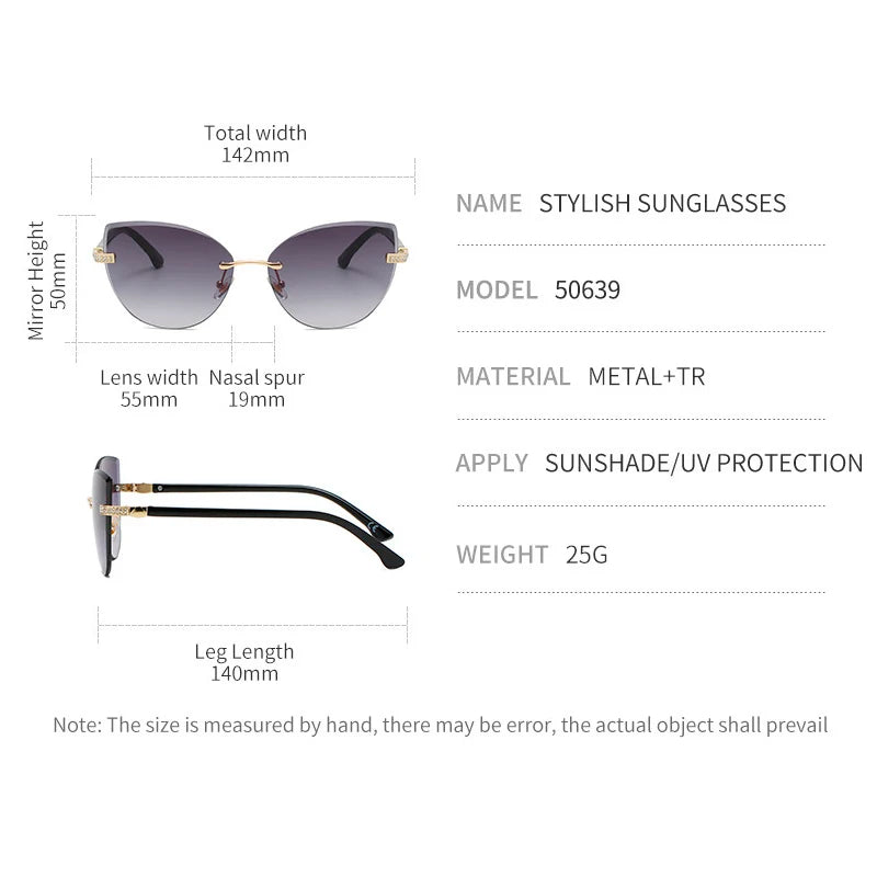 Vintage Cat Eye Rimless Sunglasses Women Brand Frameless Gradient Cut Lens Shade Eyewear Trendy Oversized Men Sun Glasses Female