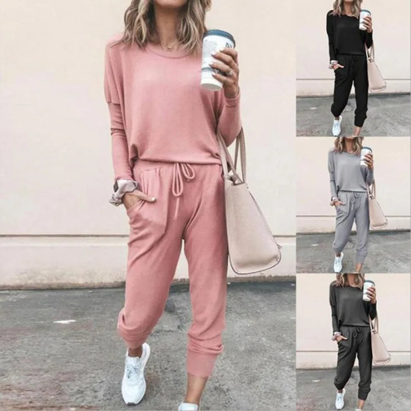 Women Tracksuit 2024 Spring Autumn Casual Solid Color Long Sleeve Loose Hoodies Female Fashion Oversize Sportswear Two Piece Set