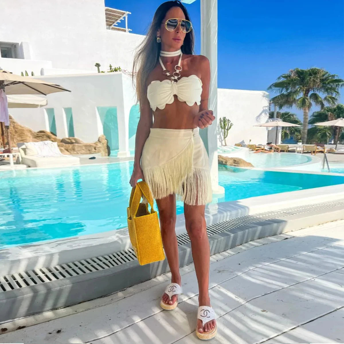 Black Sexy Bikini Pantdress Set Swimwear Women 2025 Off Shoulder SwimSuit Summer Ladies Bikini Mesh Bathing Suit Beachwear