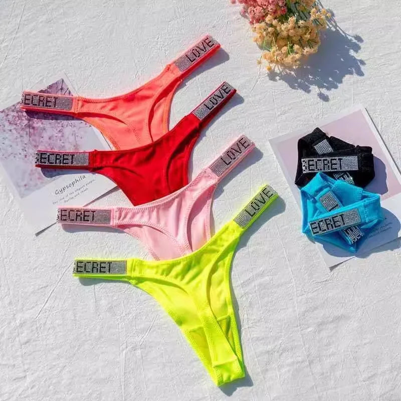 Women's Fashion Lingerie Low Waist Women's Underwear Underwear Rhinestone Letters Comfortable Pink Thong Sexy Swimming Trousers