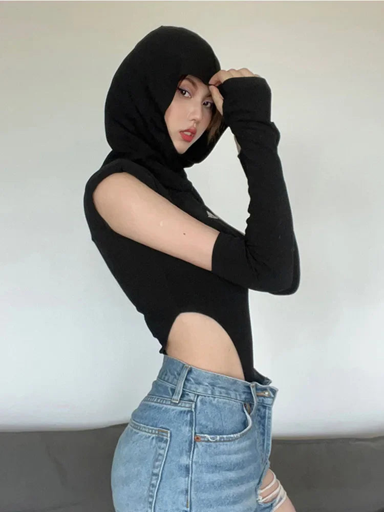 Summer Fashion Slim Solid Color Bodysuit One-Piece Round Neck Hooded Sleeveless Lingerie Sexy Streetwear Casual Festival Outfit