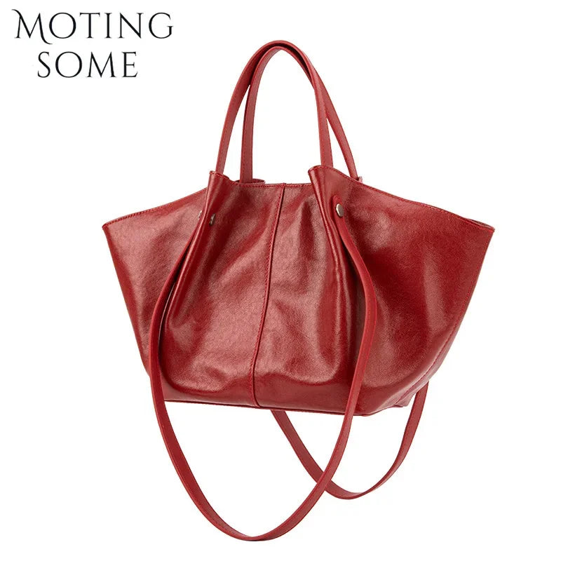 Motingsome Top Qualuty Shoulder Bag Woman Tote Crossbody First Layer Real Plant-tanned Leather Cowhide Wing Shape Mini Handbag