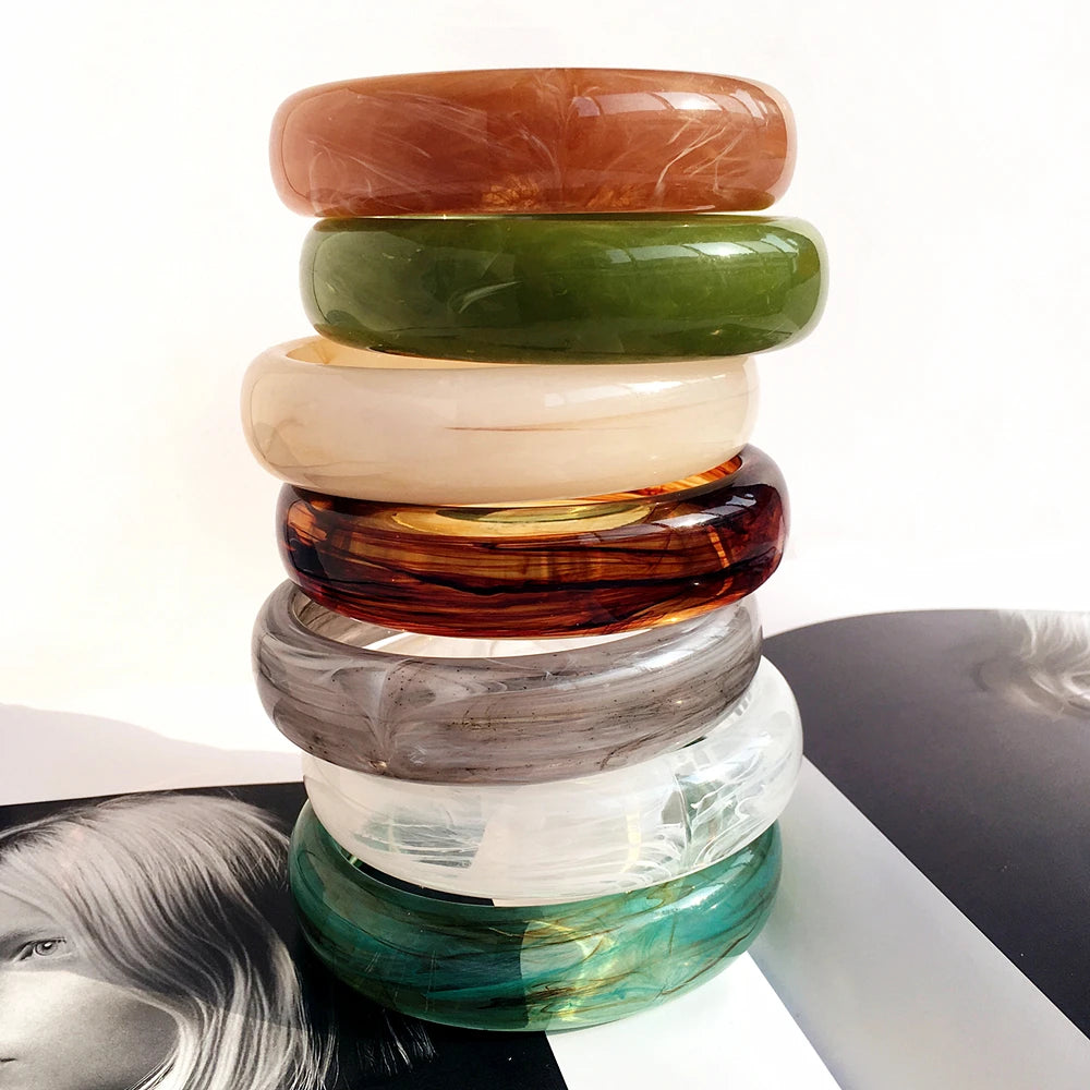 UJBOX Waterproof Acrylic Chunky Bangles Bracelets For Women Mother's Day Valentine's Day Jewelry Gift Wholesale