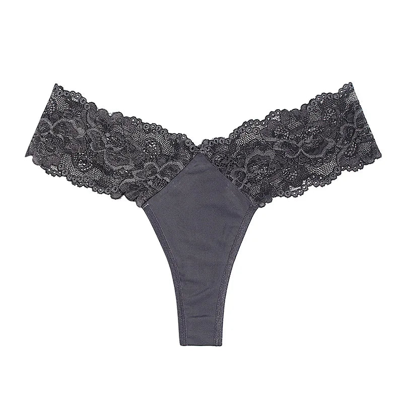 Sexy Sheer Lace Mid-Rise Women's Thong Panties - Nylon Knit Underwear, Lingerie Intimates for Ladies | Comfortable Hollow Design