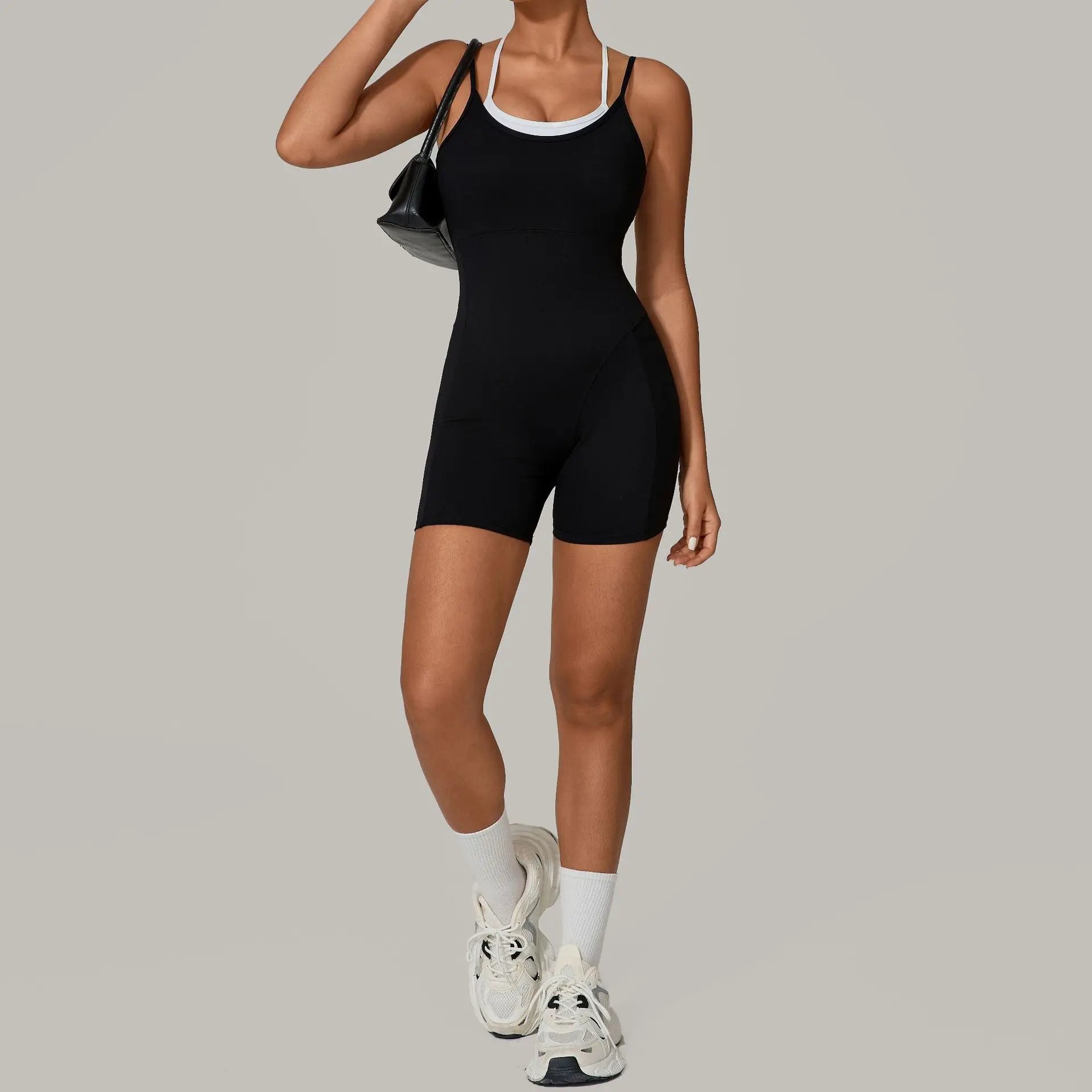 2025 Summer  Women's Fake Two-Piece Color-Blocked Camisole Jumpsuit Backless for Outdoor Fitness Yoga High-End Active One Piece