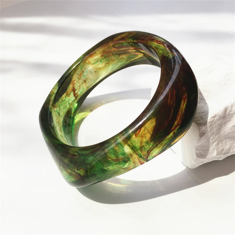 UJBOX Wholesale 63/65mm Size Irregular Square Acrylic Bangle Bracelet for Women Vintage Wedding Party Jewelry Waterproof