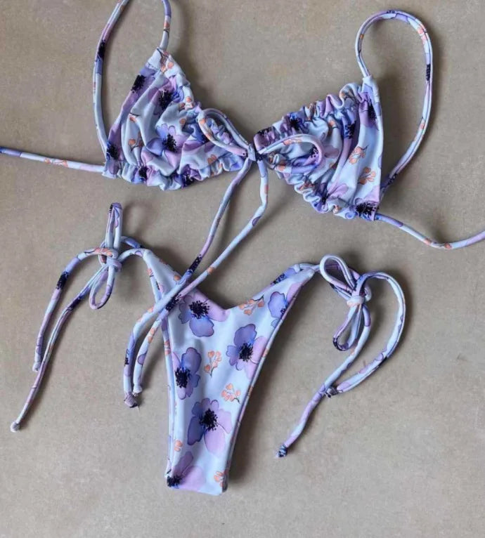 women's swimsuit loop strap bikini double face plain swimsuit sexy bikini swimming pool party essential NEW