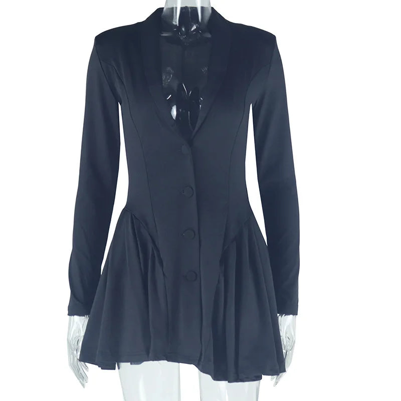 Woman Clothing Long Sleeve Single Breasted Ruffles Blazer Dress 2024 Autumn High Waist Tunics White Party Dresses Black Vestidos