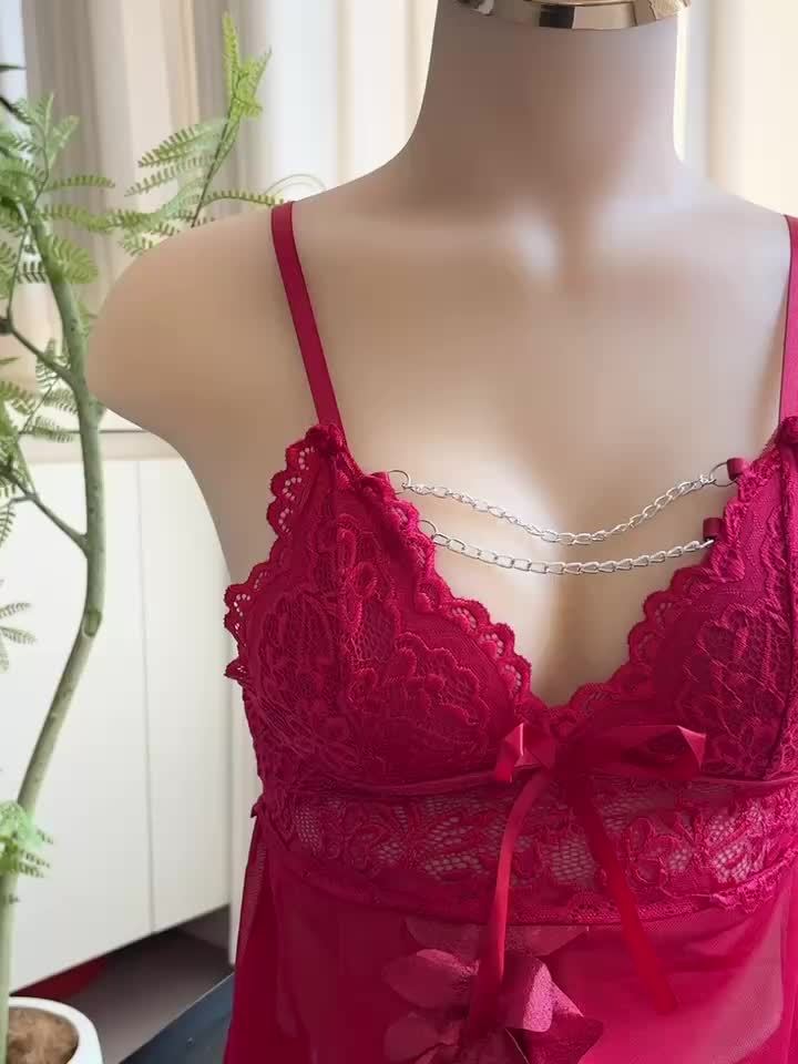 Sexy Pajamas See-through Seduction One-piece Bodysuit Nightgown Loungewear Open With Thong Two-piece Set