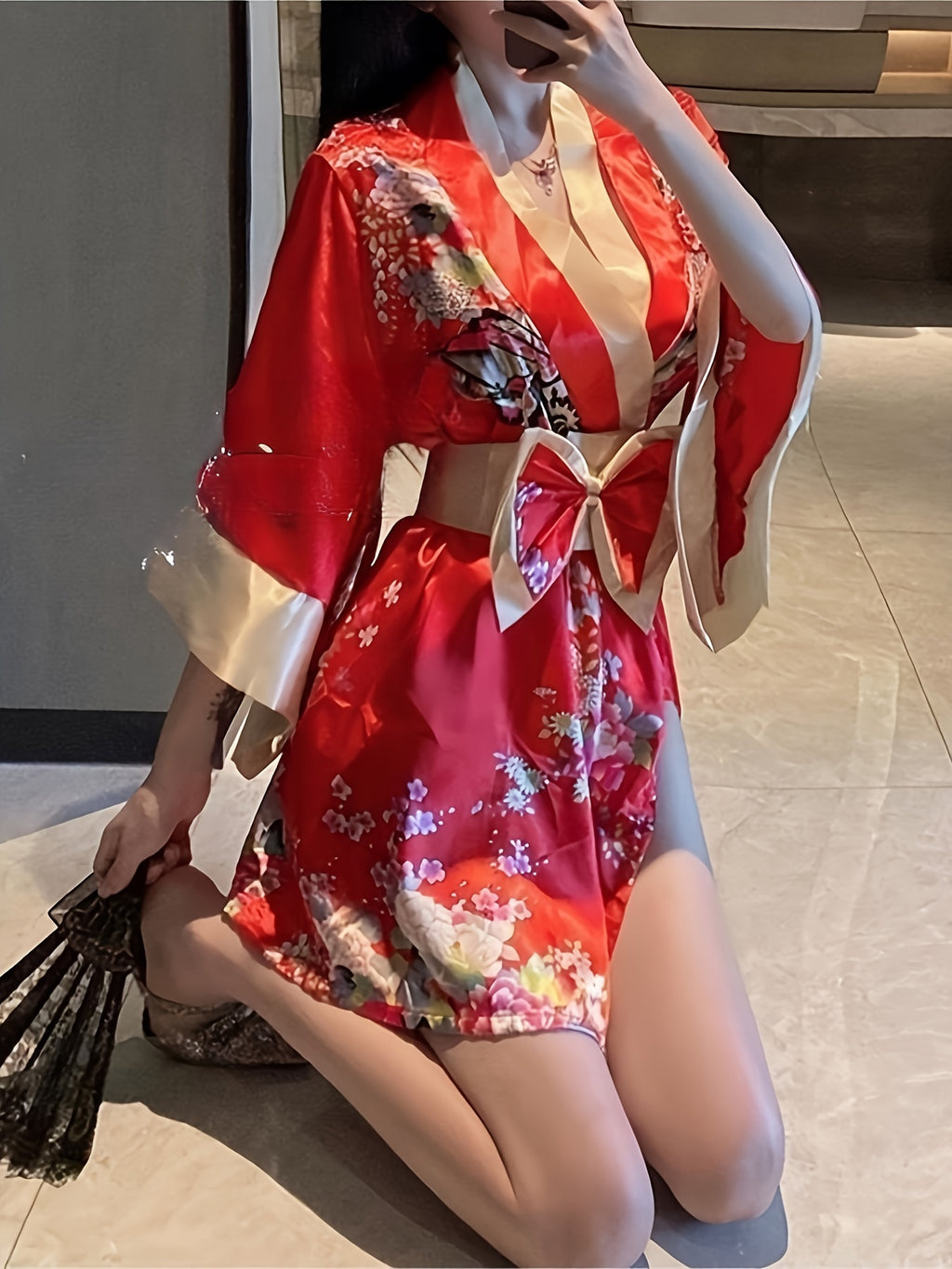 Showa Geisha Kimono Robe Temptation Deep V Private Interest Improved Sexy Cos Nightgown Pajamas Dress