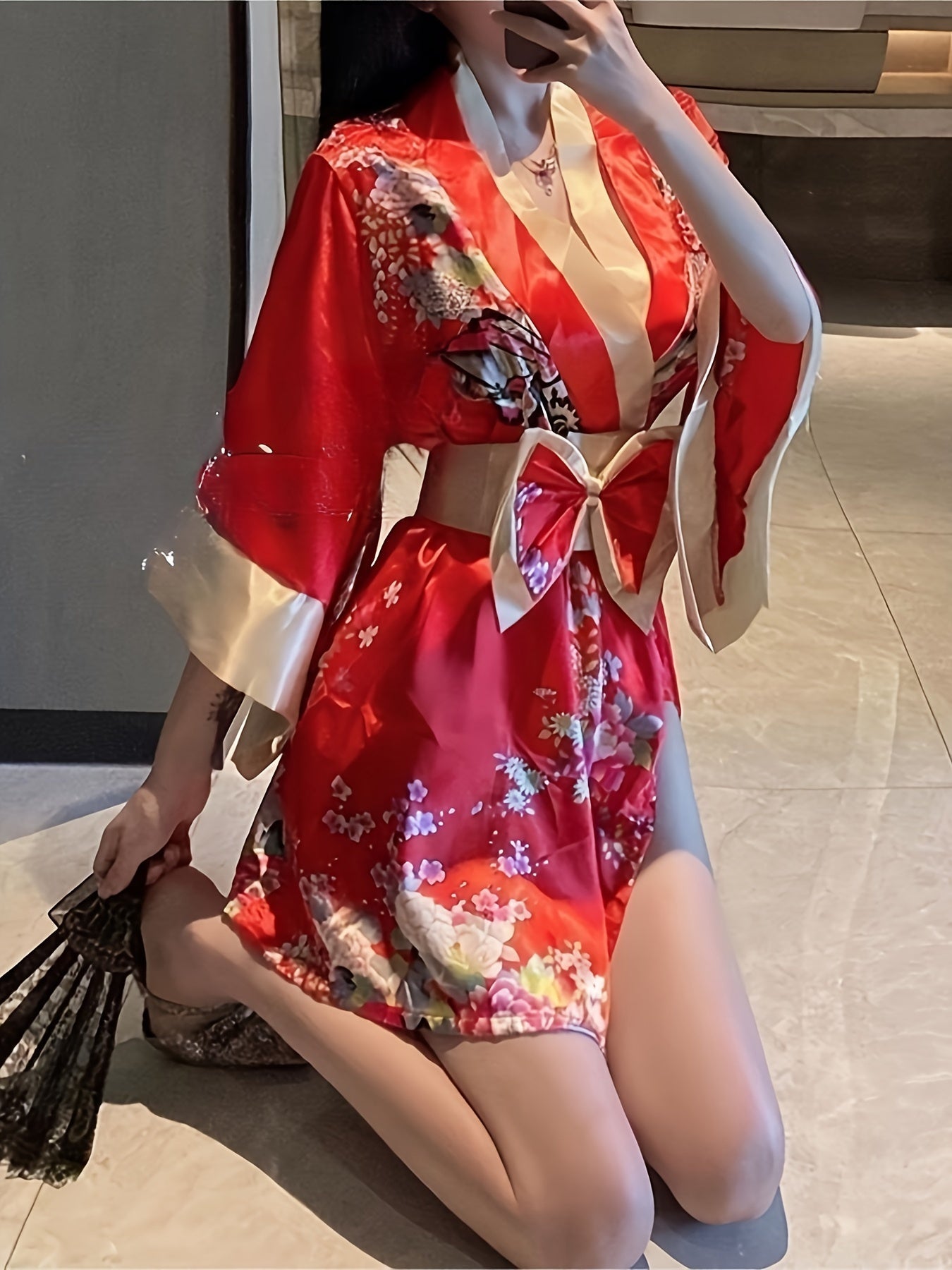 Showa Geisha Kimono Robe Temptation Deep V Private Interest Improved Sexy Cos Nightgown Pajamas Dress