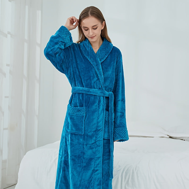 1pc Autumn Winter Flannel Bathrobe, Soft And Skin-friendly Pajamas, Thickened Unisex Nightgown, Warm Long Robe Sleepwear For Home, Bathroom Supplies, Bathroom Accessory