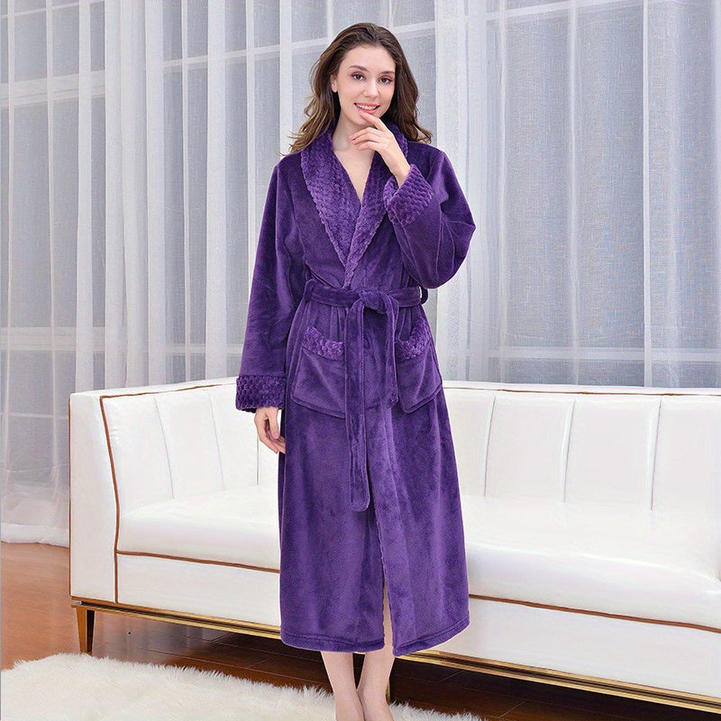 1pc Autumn Winter Flannel Bathrobe, Soft And Skin-friendly Pajamas, Thickened Unisex Nightgown, Warm Long Robe Sleepwear For Home, Bathroom Supplies, Bathroom Accessory