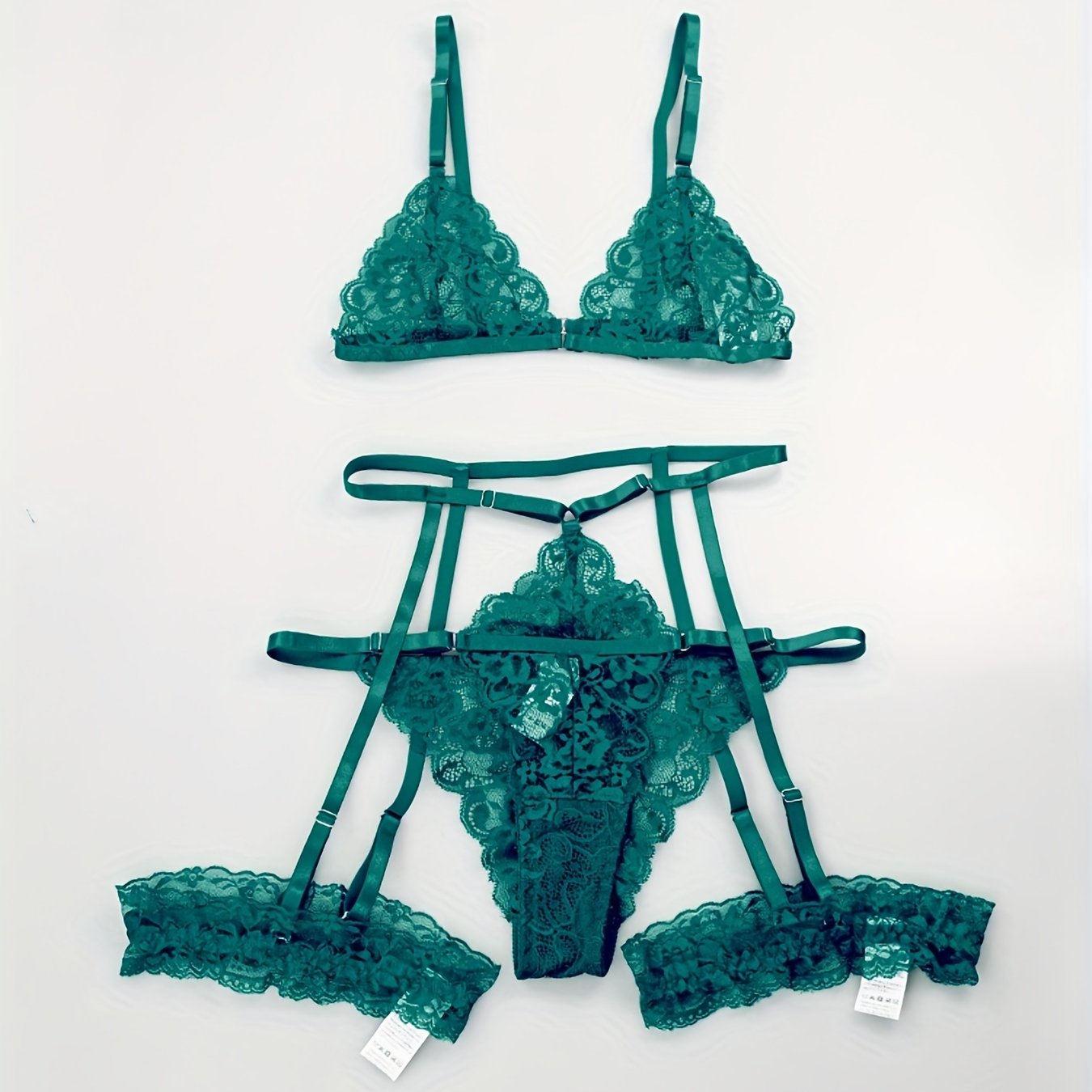 Sultry Floral Lace Lingerie Set - Sheer Bra, Garter Belt, G-String, Leg Ring - Women's Sexy Underwear for Confidence Boost