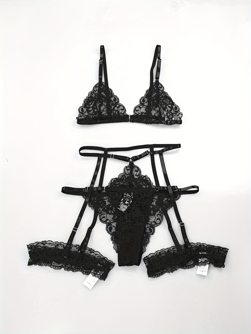 Sultry Floral Lace Lingerie Set - Sheer Bra, Garter Belt, G-String, Leg Ring - Women's Sexy Underwear for Confidence Boost