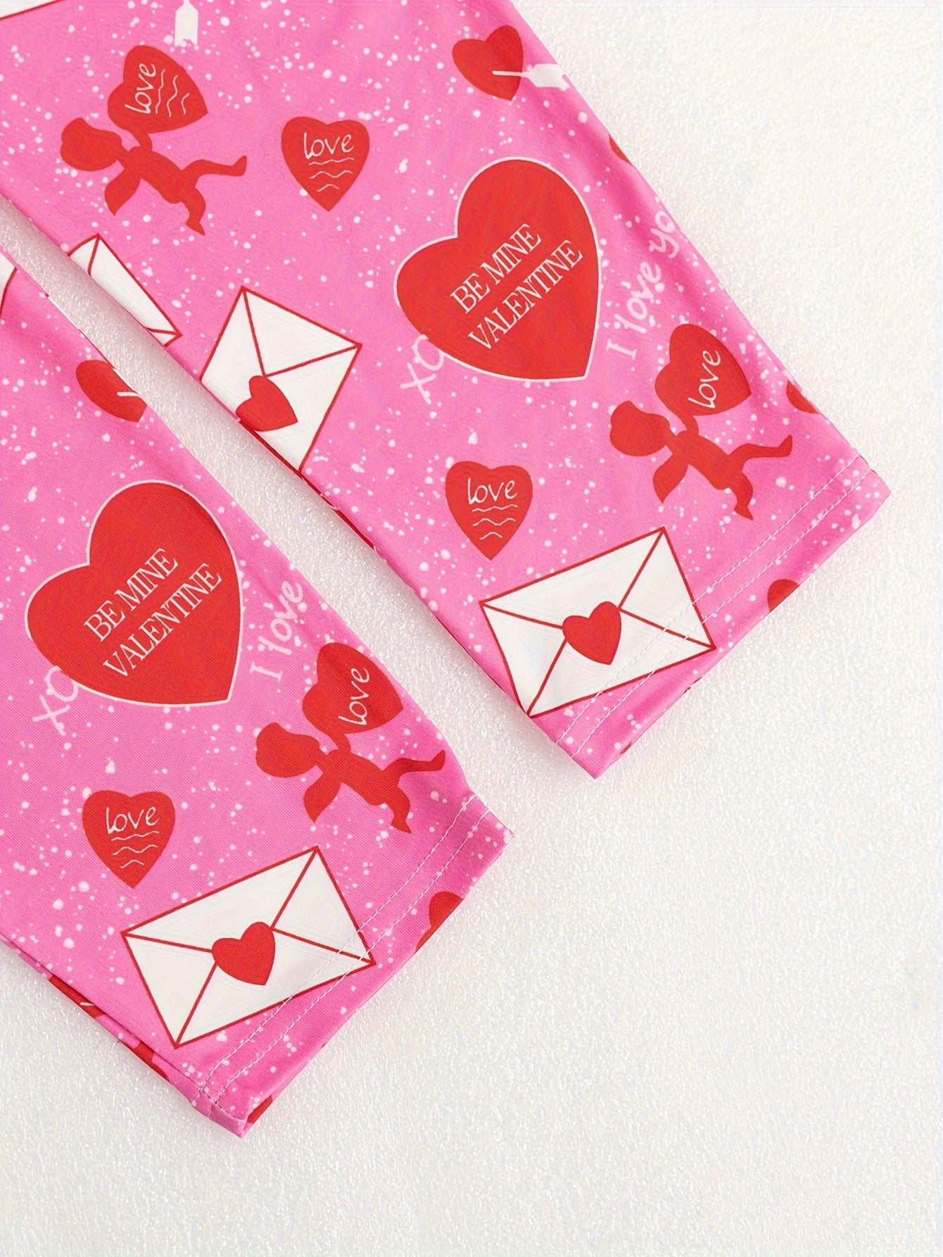 Valentine's Day Heart & Envelope & Slogan Print Jumpsuit, Long Sleeve Button Up V Neck Tapered Leg Pajamas, Women's Sleepwear & Loungewear