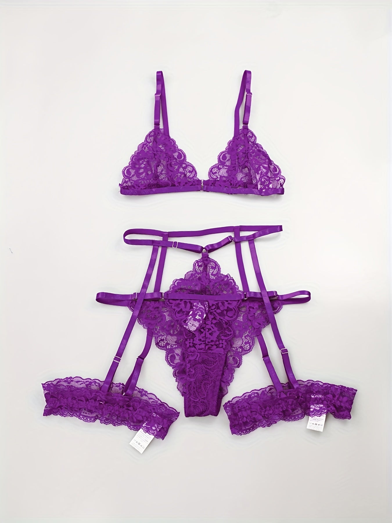 Sultry Floral Lace Lingerie Set - Sheer Bra, Garter Belt, G-String, Leg Ring - Women's Sexy Underwear for Confidence Boost