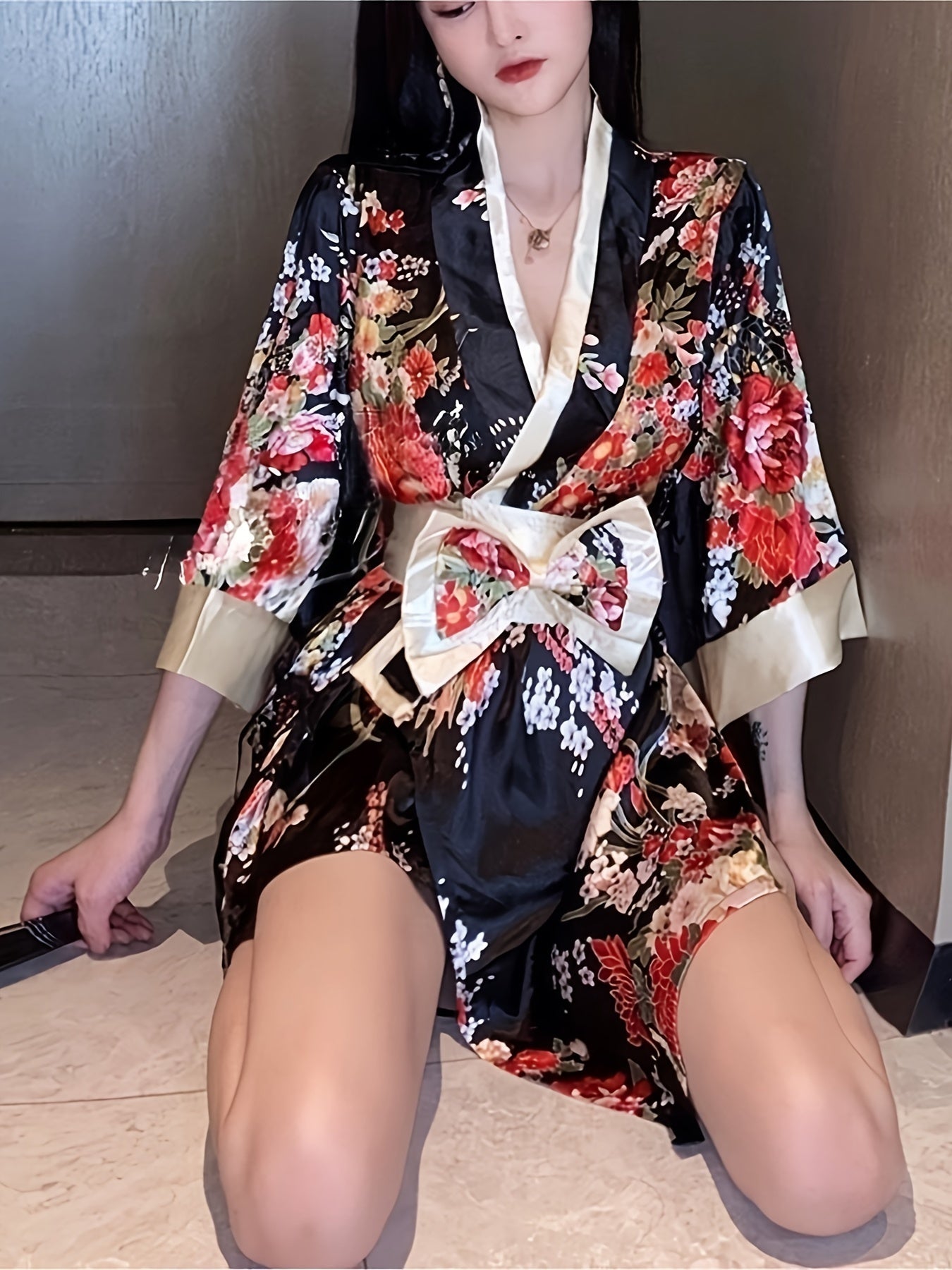 Showa Geisha Kimono Robe Temptation Deep V Private Interest Improved Sexy Cos Nightgown Pajamas Dress