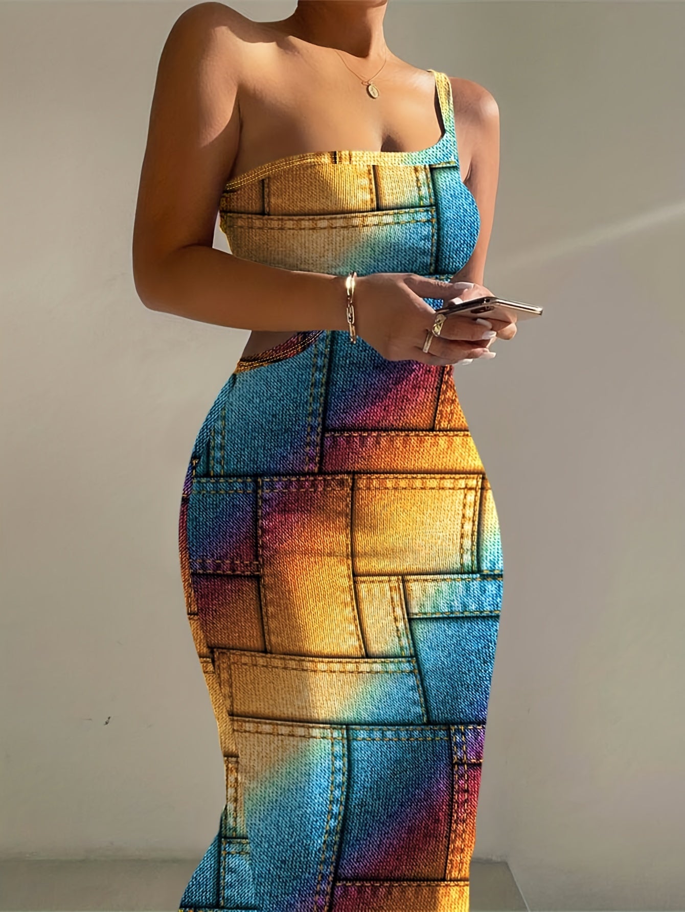One Shoulder Ribbed Bodycon Dress, Floral Print Dress For Nightclub, Dating, Party, Women's Clothing