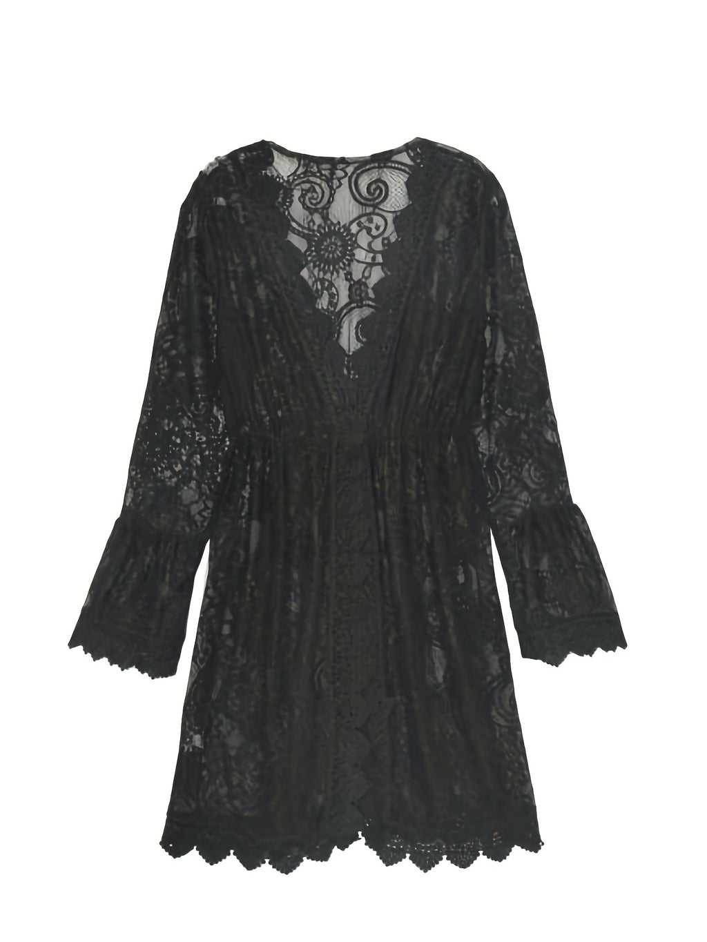 Feminine Lace Scallop Trim Dress - Seductive Plunging V-neck - Flattering Beach Cover Up for Women - Perfect Summer Wardrobe Staple