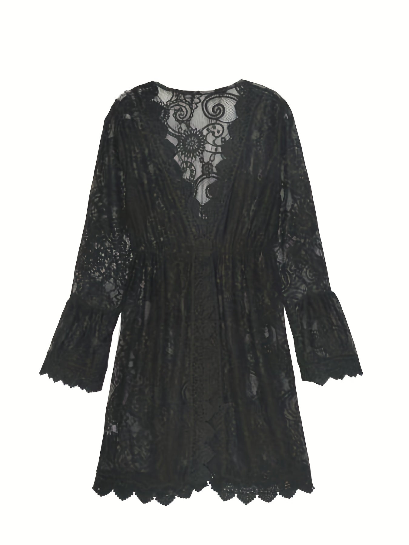 Feminine Lace Scallop Trim Dress - Seductive Plunging V-neck - Flattering Beach Cover Up for Women - Perfect Summer Wardrobe Staple