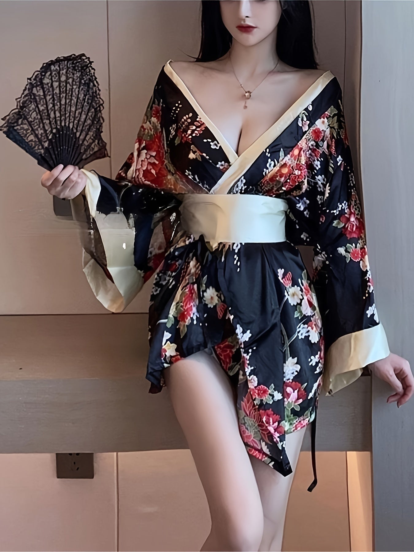 Showa Geisha Kimono Robe Temptation Deep V Private Interest Improved Sexy Cos Nightgown Pajamas Dress
