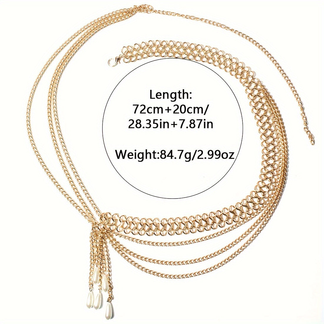 Multi-layer Boho Waist Chain Vintage Geometric Faux Pearl Pendant Fringe Chain Belt Golden Decorative Dress Girdle Jewelry For Women And