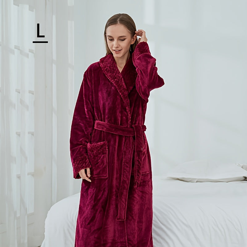 1pc Autumn Winter Flannel Bathrobe, Soft And Skin-friendly Pajamas, Thickened Unisex Nightgown, Warm Long Robe Sleepwear For Home, Bathroom Supplies, Bathroom Accessory