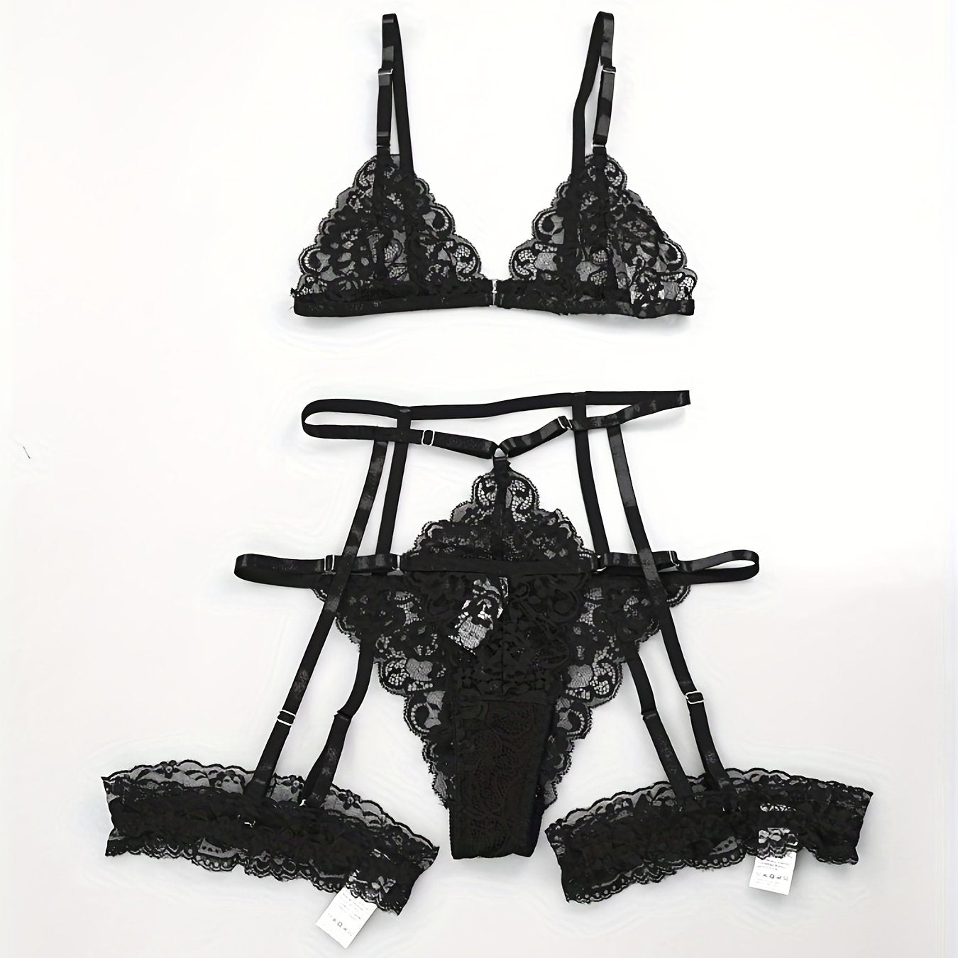Sultry Floral Lace Lingerie Set - Sheer Bra, Garter Belt, G-String, Leg Ring - Women's Sexy Underwear for Confidence Boost
