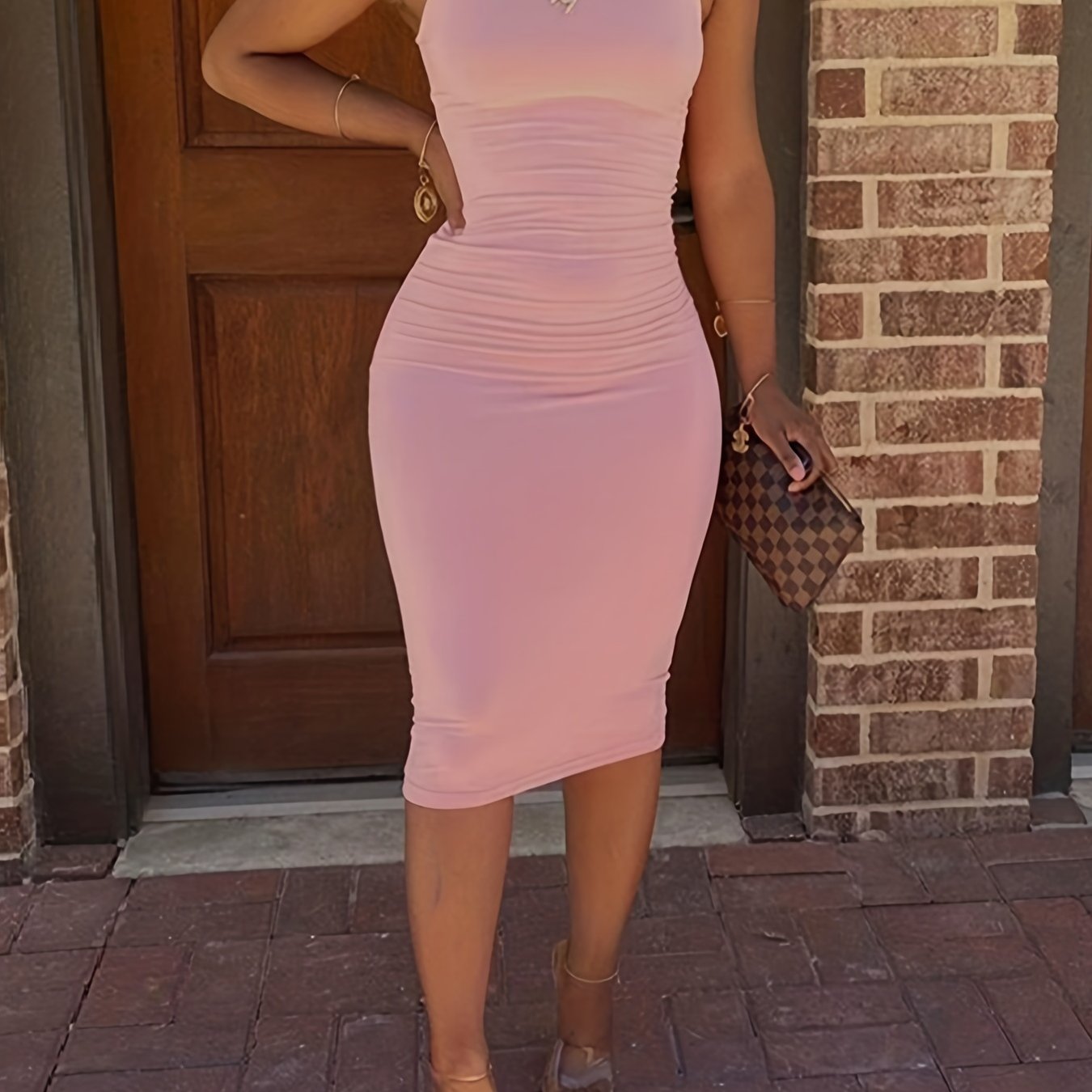 Bodycon Crew Neck Dress, Casual Sleeveless Tank Dress For Spring & Summer, Women's Clothing