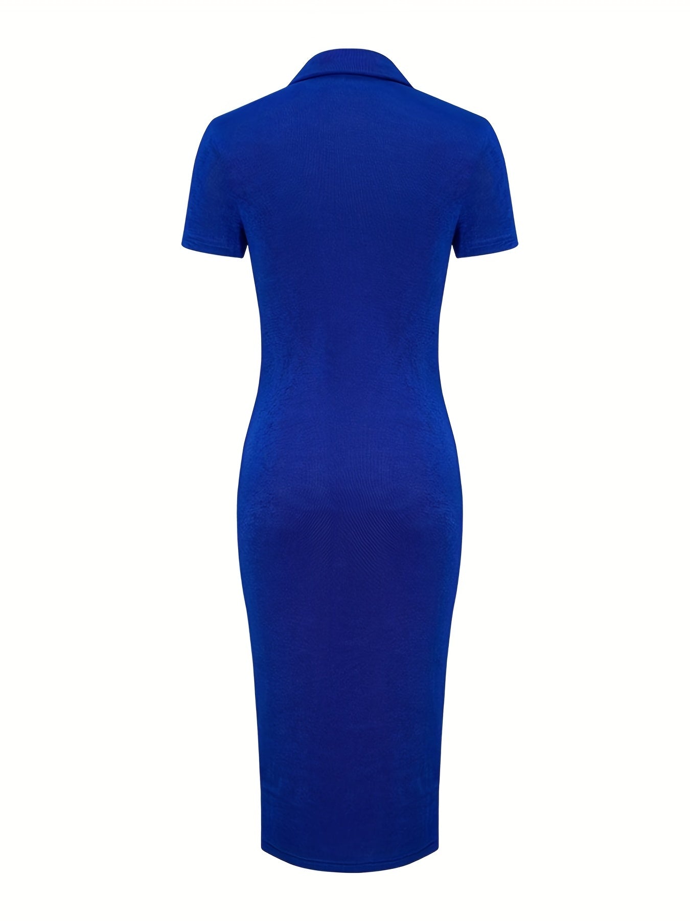 Women'S Elegant Solid Color Bodycon Dress, Polyester 95% Spandex 5% Knit Fabric, Short Sleeve Pencil Dress with Lapel Collar, Summer Vacation Style, No Belt, Long Length - 200g/m²