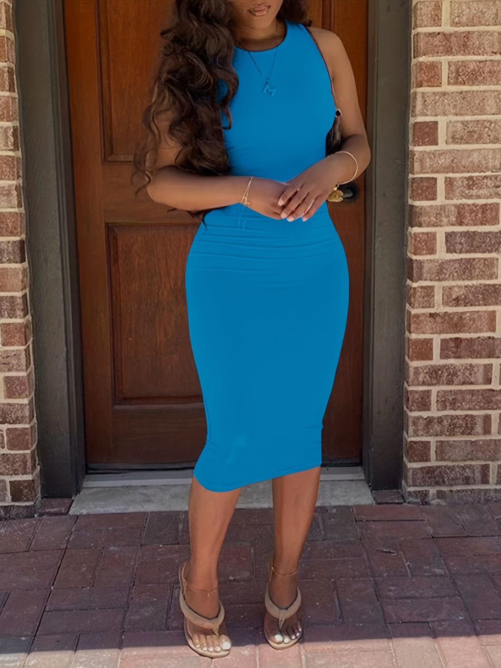 Bodycon Crew Neck Dress, Casual Sleeveless Tank Dress For Spring & Summer, Women's Clothing