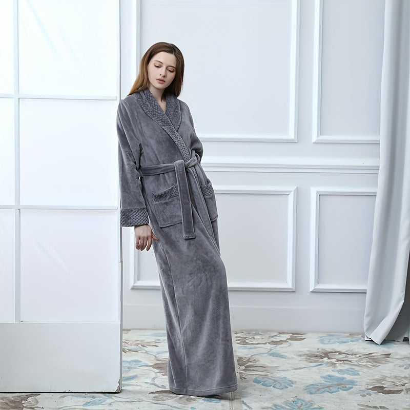1pc Autumn Winter Flannel Bathrobe, Soft And Skin-friendly Pajamas, Thickened Unisex Nightgown, Warm Long Robe Sleepwear For Home, Bathroom Supplies, Bathroom Accessory