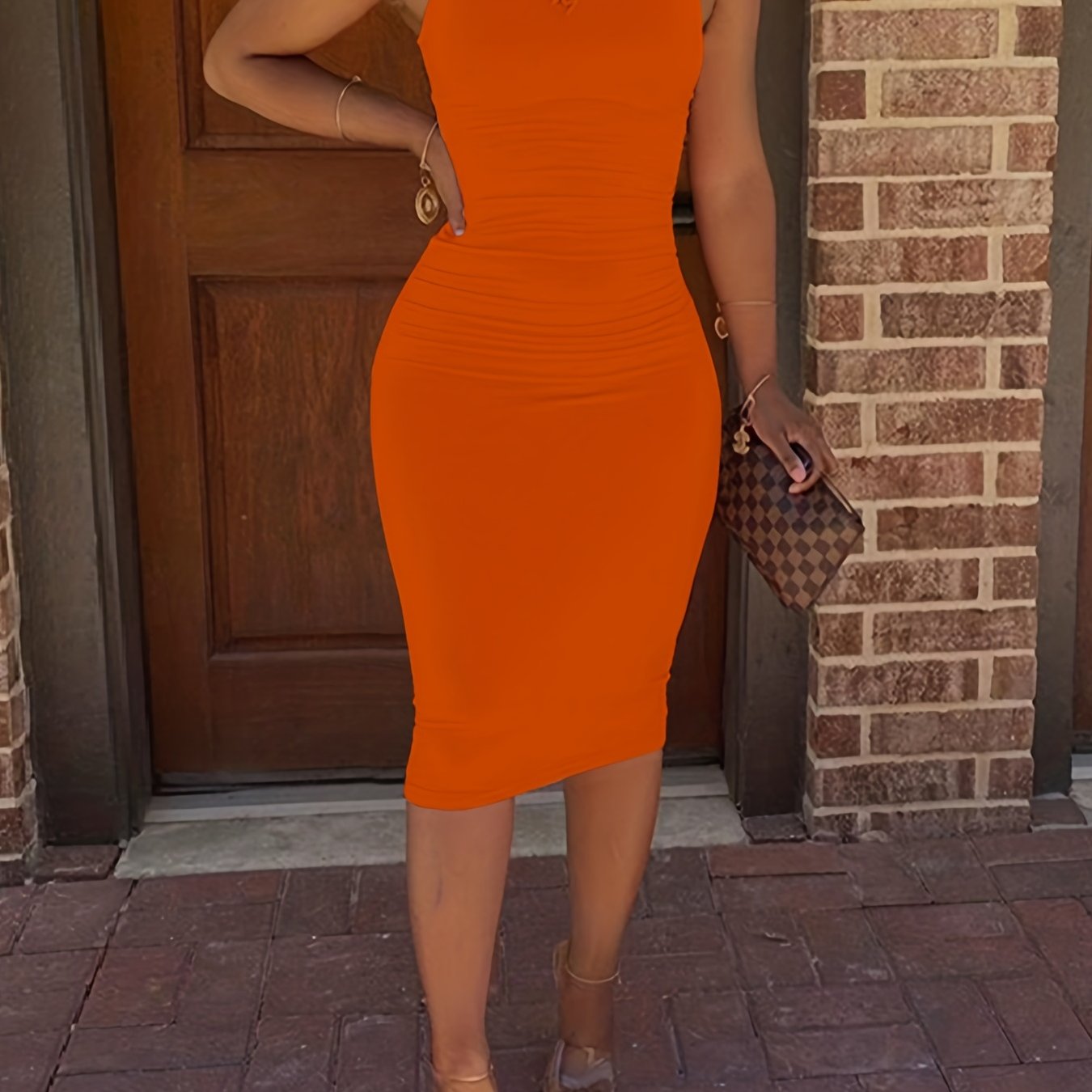 Bodycon Crew Neck Dress, Casual Sleeveless Tank Dress For Spring & Summer, Women's Clothing
