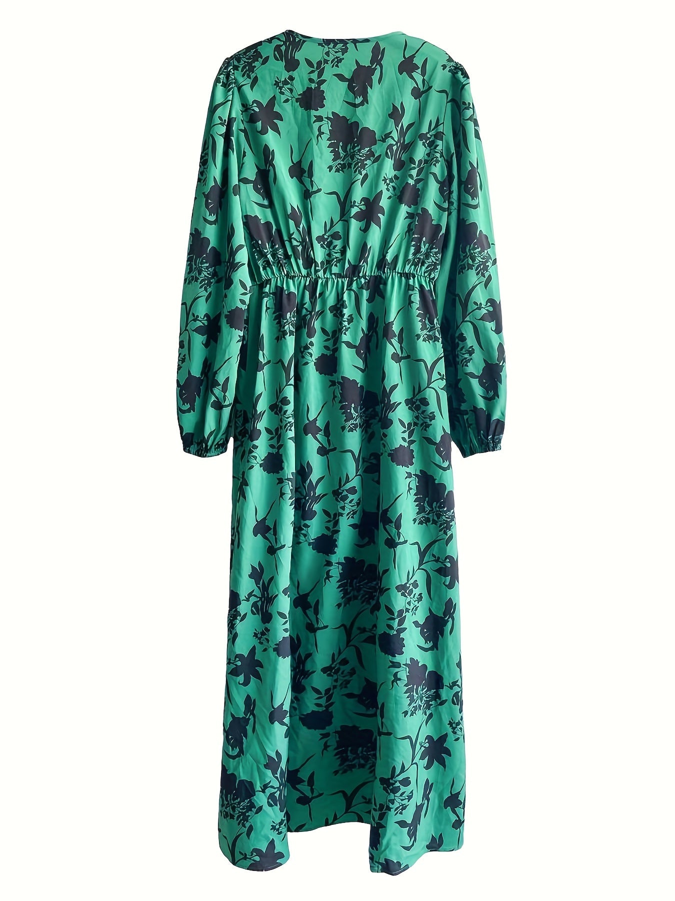 Vibrant Floral Print Dress - Chic Split V Neck, Comfortable Long Sleeves, Exuding Elegant Charm - Perfect for Spring and Fall, Womens Stylish Clothing