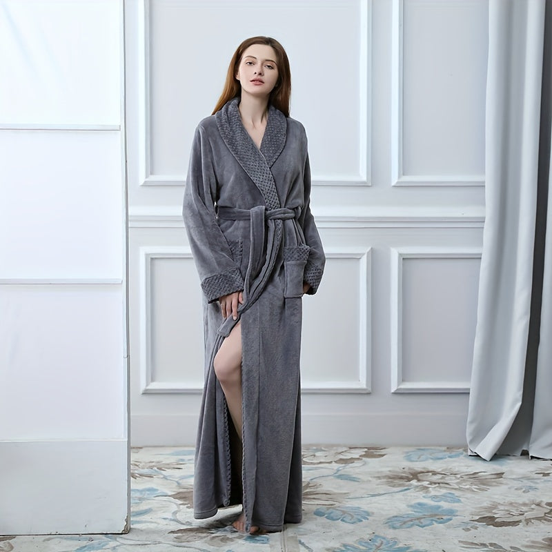 1pc Autumn Winter Flannel Bathrobe, Soft And Skin-friendly Pajamas, Thickened Unisex Nightgown, Warm Long Robe Sleepwear For Home, Bathroom Supplies, Bathroom Accessory