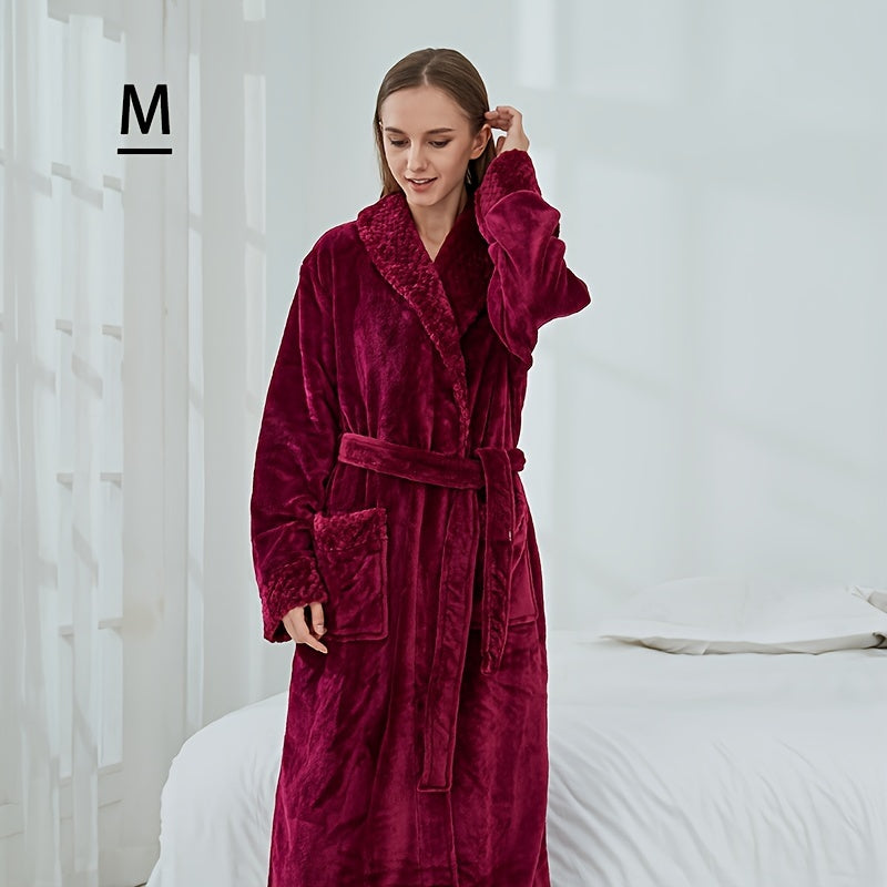 1pc Autumn Winter Flannel Bathrobe, Soft And Skin-friendly Pajamas, Thickened Unisex Nightgown, Warm Long Robe Sleepwear For Home, Bathroom Supplies, Bathroom Accessory