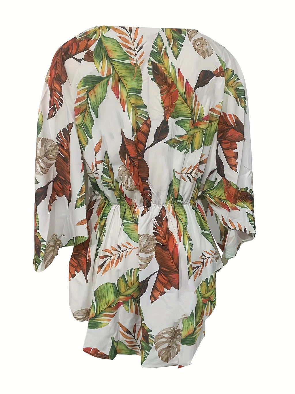 Fashionable V Neck Batwing Dress - Vibrant Full Printed Design with Flattering Tie Waist - Perfect Casual Wear for Women