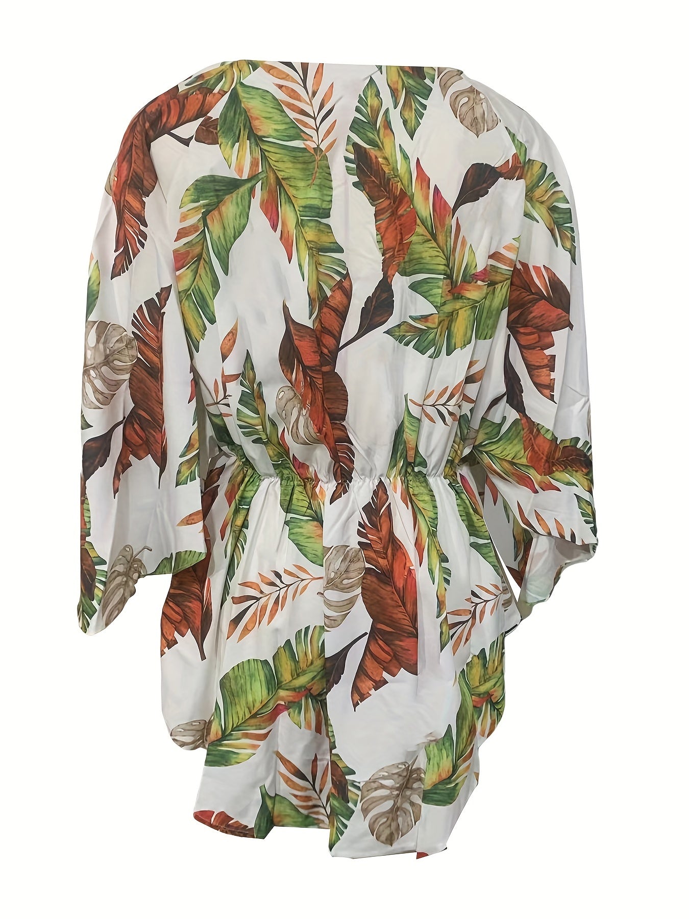 Fashionable V Neck Batwing Dress - Vibrant Full Printed Design with Flattering Tie Waist - Perfect Casual Wear for Women