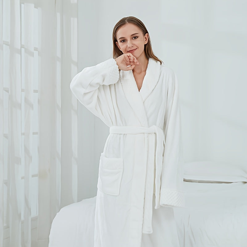 1pc Autumn Winter Flannel Bathrobe, Soft And Skin-friendly Pajamas, Thickened Unisex Nightgown, Warm Long Robe Sleepwear For Home, Bathroom Supplies, Bathroom Accessory