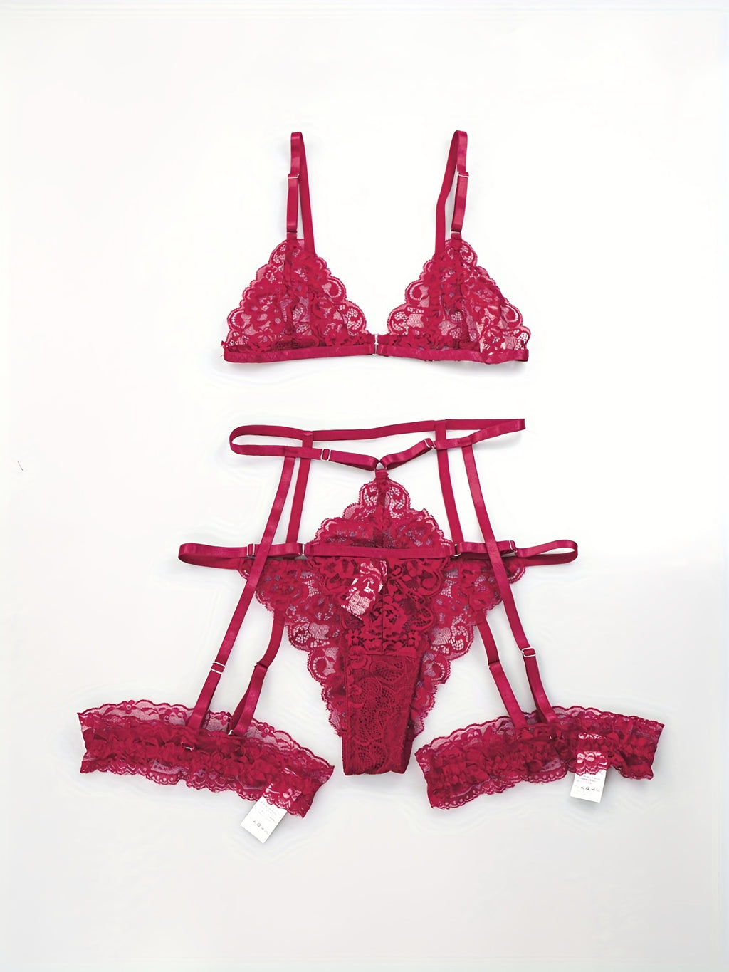 Sultry Floral Lace Lingerie Set - Sheer Bra, Garter Belt, G-String, Leg Ring - Women's Sexy Underwear for Confidence Boost