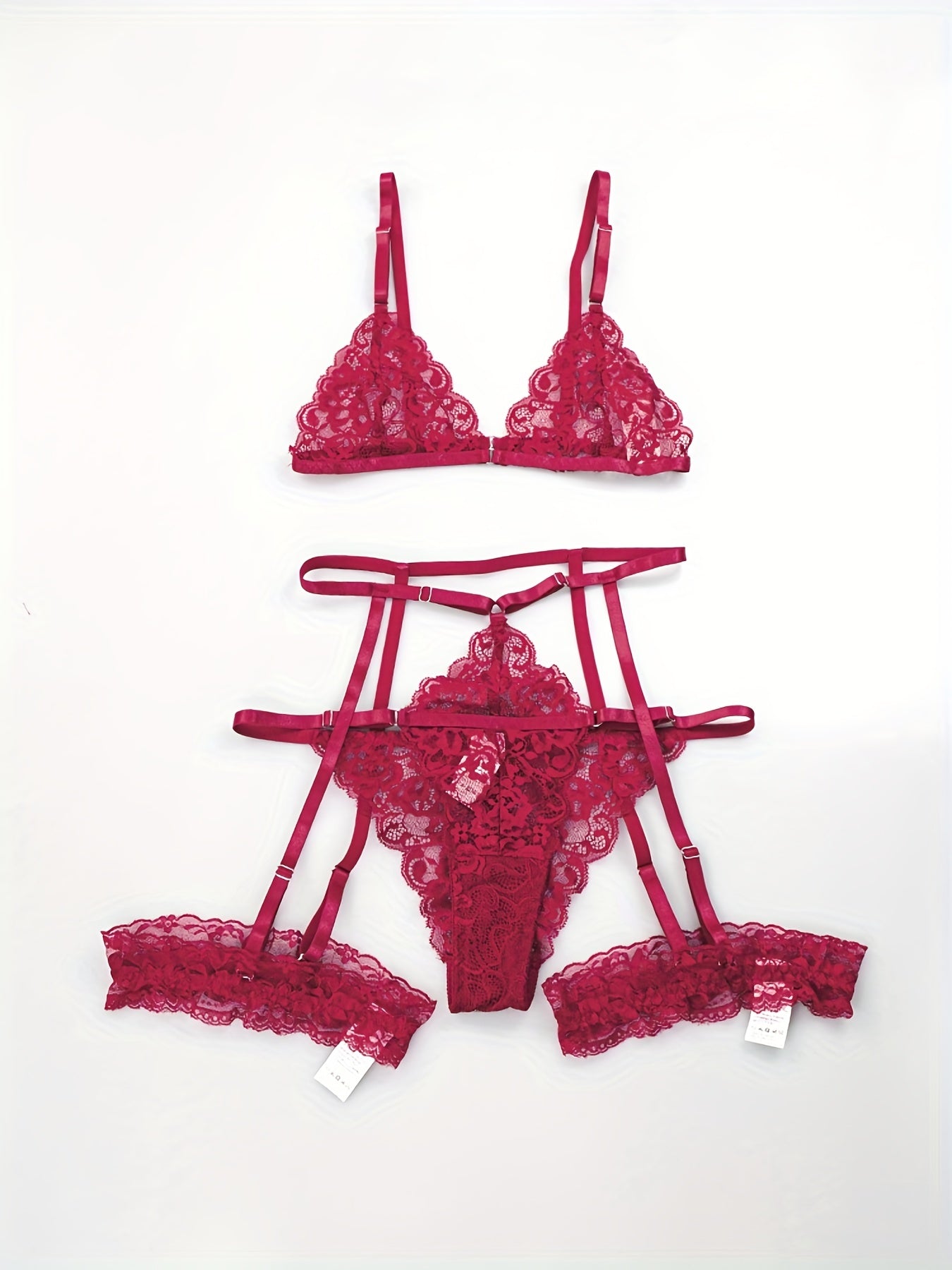 Sultry Floral Lace Lingerie Set - Sheer Bra, Garter Belt, G-String, Leg Ring - Women's Sexy Underwear for Confidence Boost