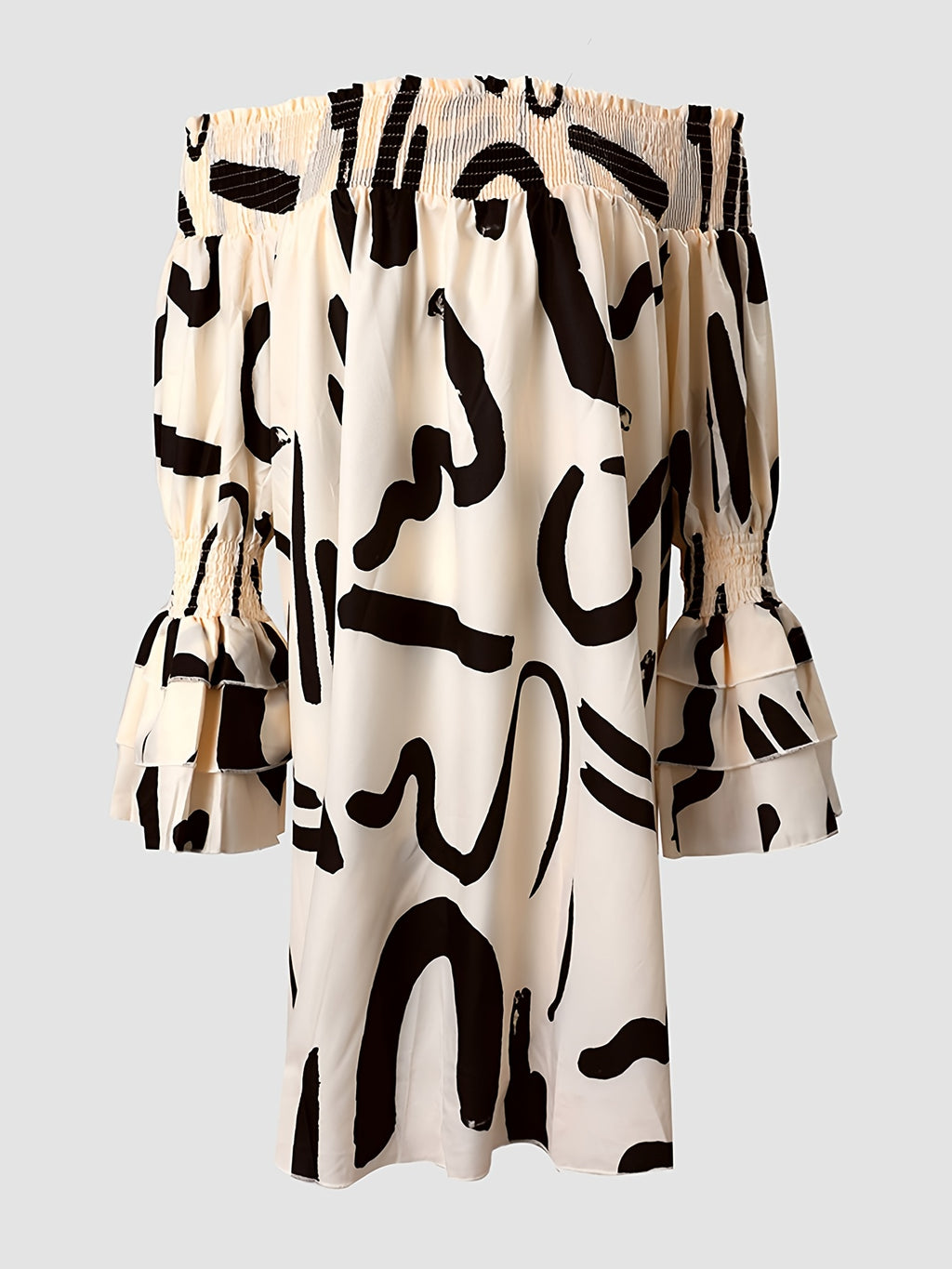 Letter Print Off Shoulder Dress, Loose Long Sleeve Dress, Casual Every Day Dress, Women's Clothing