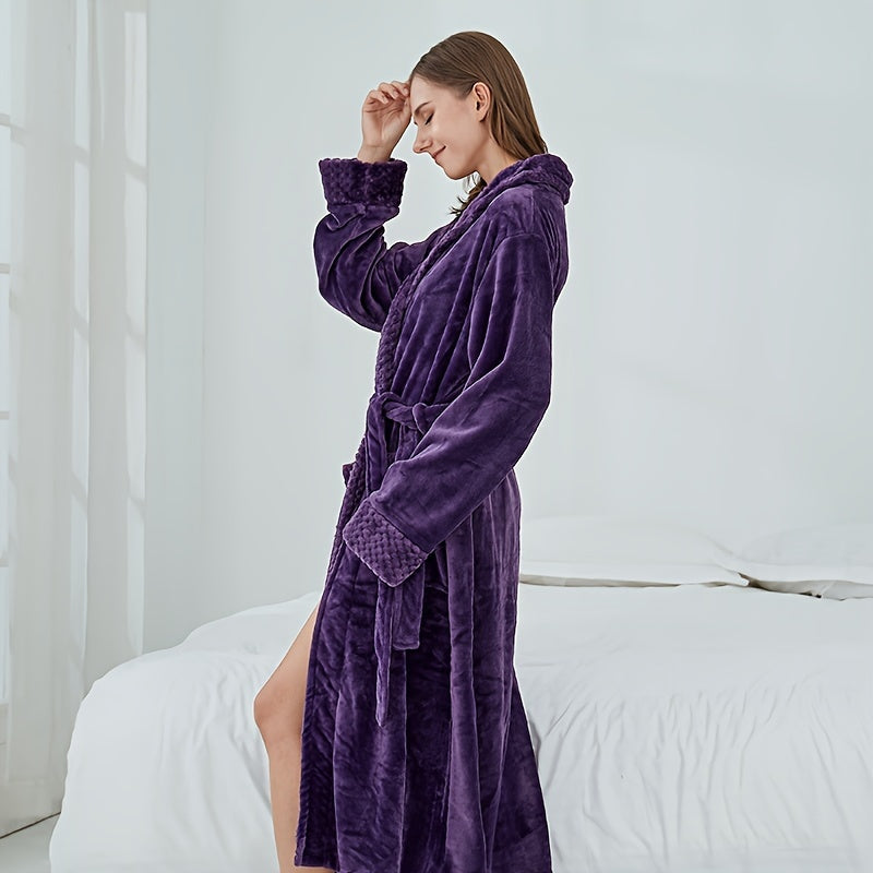 1pc Autumn Winter Flannel Bathrobe, Soft And Skin-friendly Pajamas, Thickened Unisex Nightgown, Warm Long Robe Sleepwear For Home, Bathroom Supplies, Bathroom Accessory