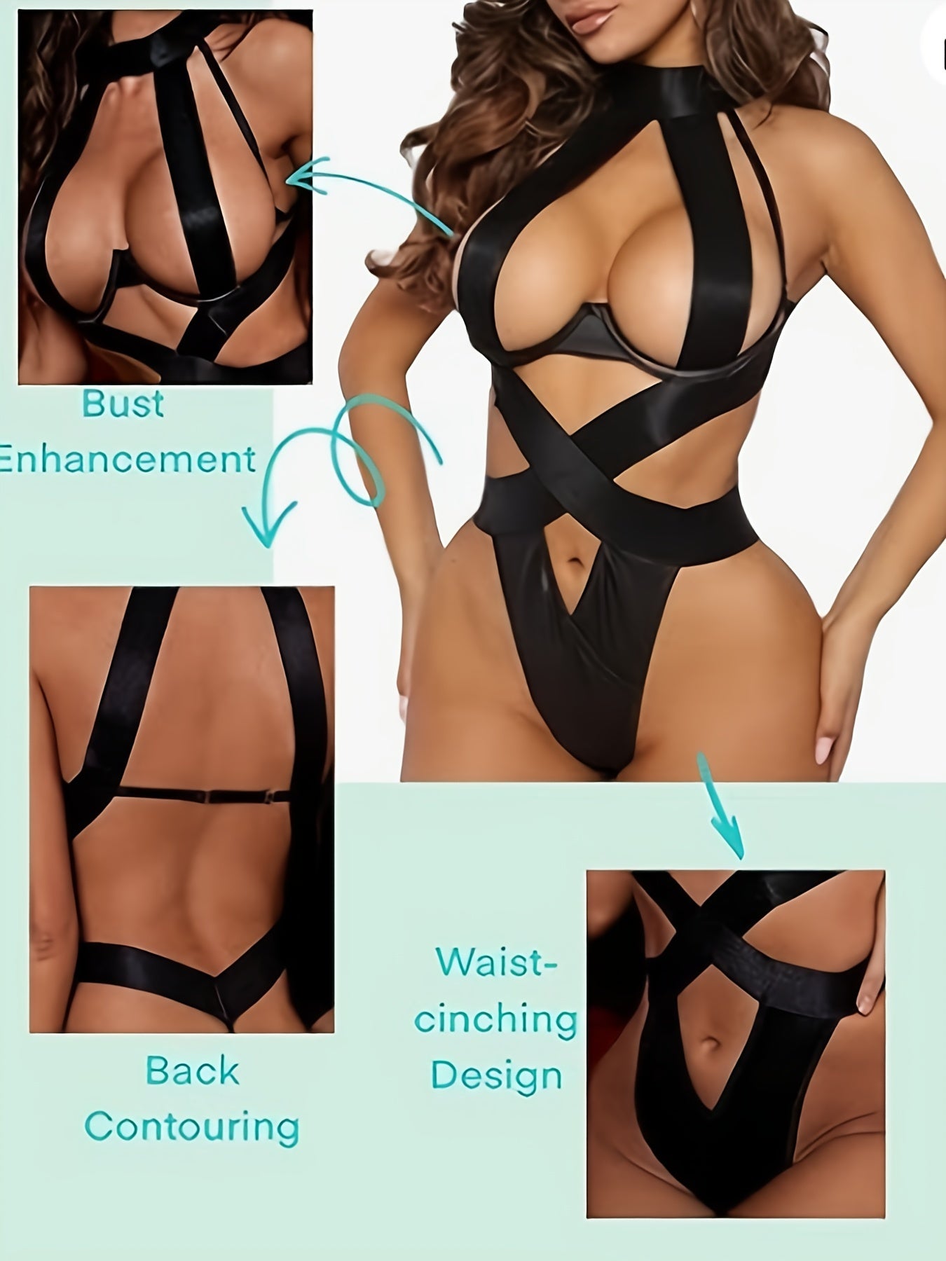 Black Patent Leather Women'S Onesie, Sexy Underwear Sexy Women'S Patent Leather Hollow Splicing Onesie, Sexy, Stretch, Adjustable Shoulder Strap And Hook Eye Buckle, Body Curves, Sexy Onesie Awesome Pajamas For Valentine'S Da