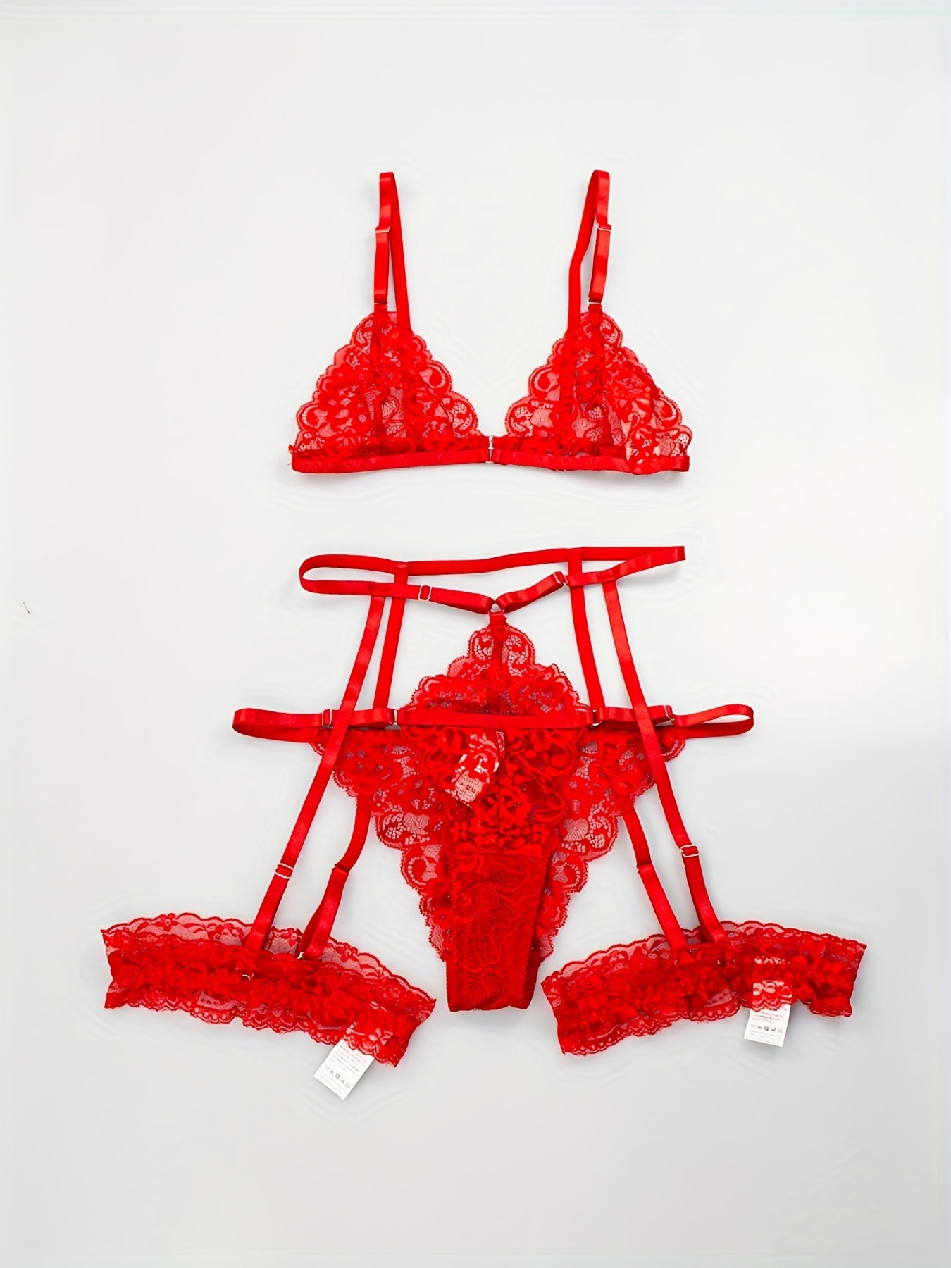 Sultry Floral Lace Lingerie Set - Sheer Bra, Garter Belt, G-String, Leg Ring - Women's Sexy Underwear for Confidence Boost